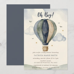 Åh Pojke Varm Luft Ballong Pojke Baby Shower Inbjudningar