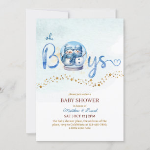 Åh pojke Vintertema Tvilling Babyshower Inbjudningar