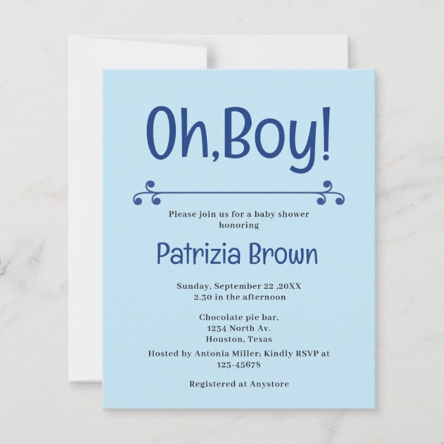 Åh pojken blå baby shower-inbjudan (Framsida)