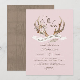 Åh, Rosa Woodland Baby Shower-inbjudan - Boh Inbjudningar