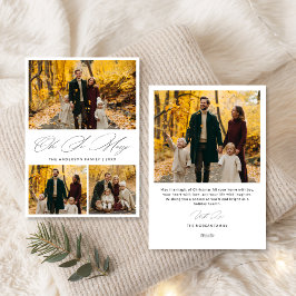 Åh, så merry Script Autumn Family 3-foto Julkort