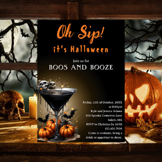 Åh Sip Black Martini Boos & Booze Halloweenfest Inbjudningar