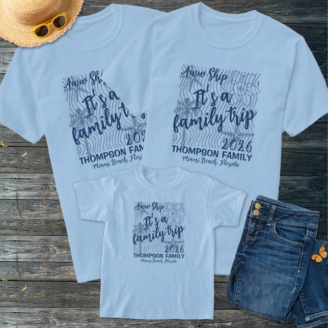 Åh Skepp Blå Monokrom Matchande Familjesemester T Shirt (Skapare uppladdad)