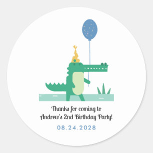 Åh Snap Cute Alligator Barns födelsedag Party tack Runt Klistermärke