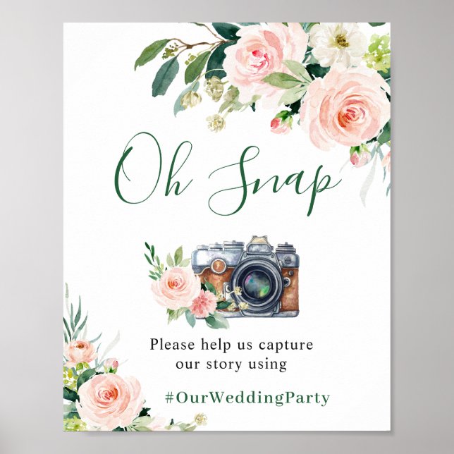 Åh Snap Elegant Rosa Blommor Bröllop Poster (Framsidan)
