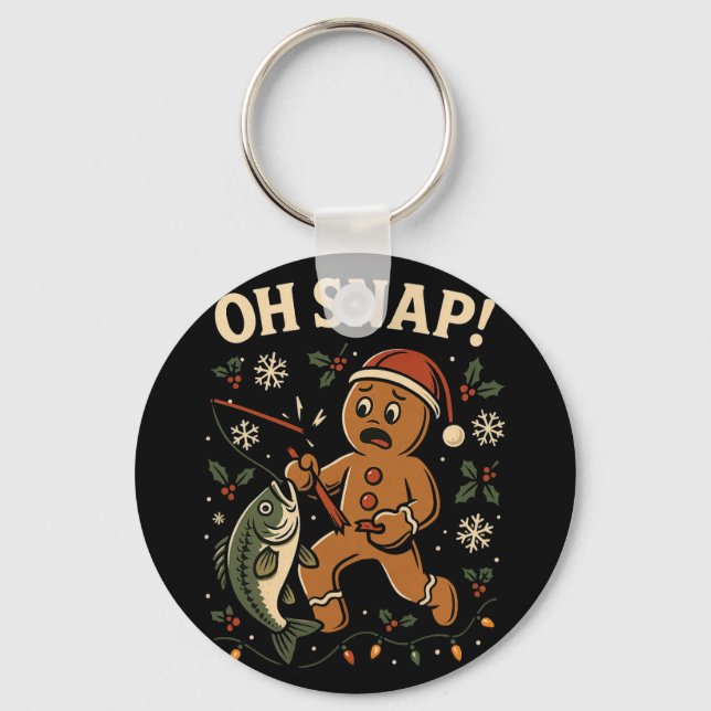 Åh Snap Gingerbreadman Jul Fiske  Nyckelring (Framsida)
