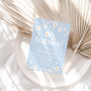 Åh Spädbarn! Daisy blek Blue Baby Shower Inbjudningar