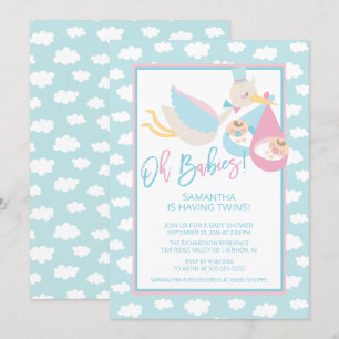 Åh Spädbarn! Inbjudan till Stork twin Baby Shower