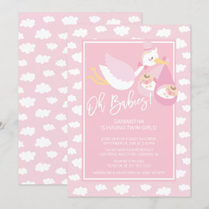 Åh Spädbarn! Inbjudan till Stork twin Girls Baby S