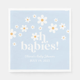 Åh Spädbarn! Retro Daisy blue boho Baby Shower Pappersservett
