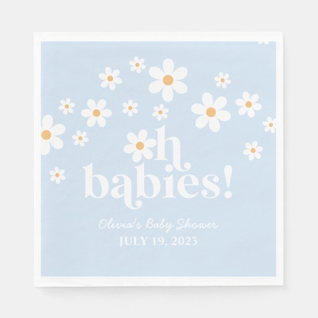 Åh Spädbarn! Retro Daisy blue boho Baby Shower Pappersservett (Framsidan)