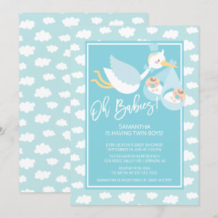 Åh Spädbarn! Stork twin boys Baby Shower-inbjudan Inbjudningar