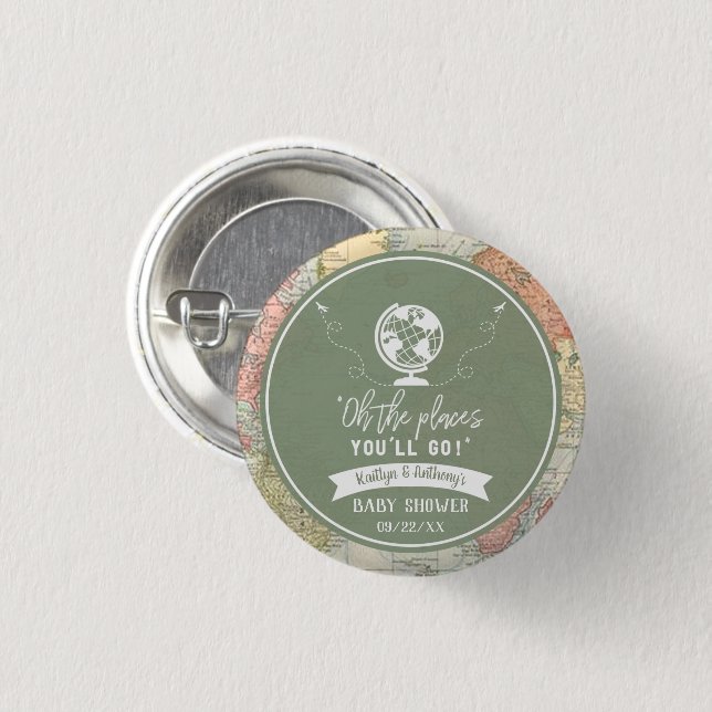 "Åh, Ställen du går!" Travel Karta Baby Shower Knapp (Framsida & baksida)