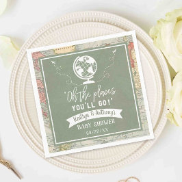 "Åh, Ställen du går!" Travel Karta Baby Shower Pappersservett