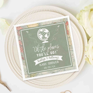 "Åh, Ställen du går!" Travel Karta Baby Shower Pappersservett