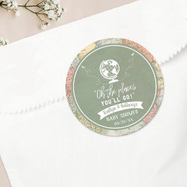 "Åh, Ställen du går!" Travel Karta Baby Shower Runt Klistermärke