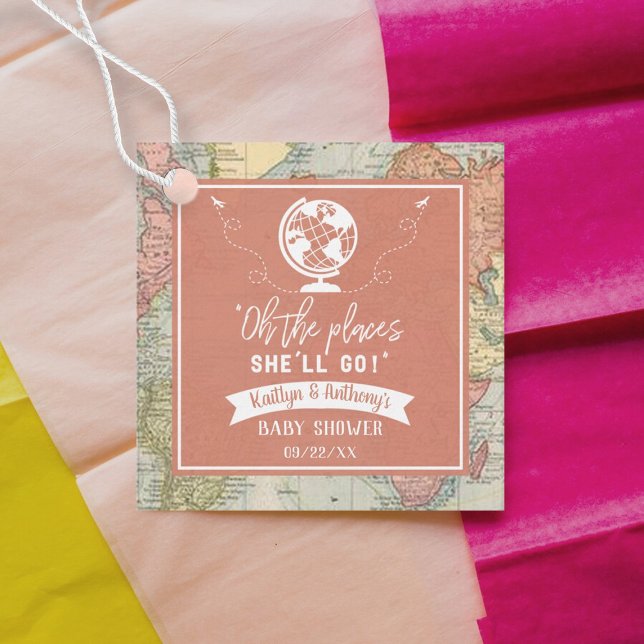 "Åh, Ställen hon kommer att gå!" Travel Karta Baby Gåvor Etiketter (Skapare uppladdad)