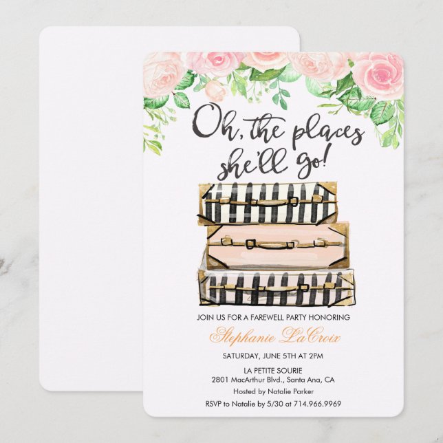 Åh, Stället hon kommer att gå på Farewell Party-in Inbjudningar (Fram/baksida)