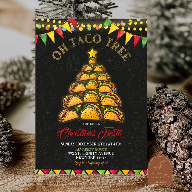 Åh Taco Tree Julfirande Mexikansk Fest Inbjudningar (Skapare uppladdad)