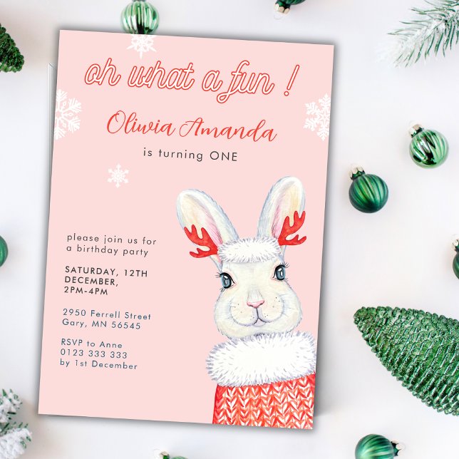 Åh, vad en Roligt vinter Rosa första födelsedag Inbjudningar (Skapare uppladdad)