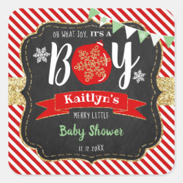 "Åh, vad Joy, det är en pojke!" Jul Baby Shower Fyrkantigt Klistermärke