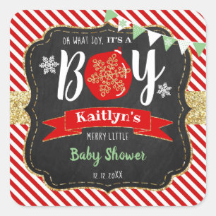"Åh, vad Joy, det är en pojke!" Jul Baby Shower Fyrkantigt Klistermärke
