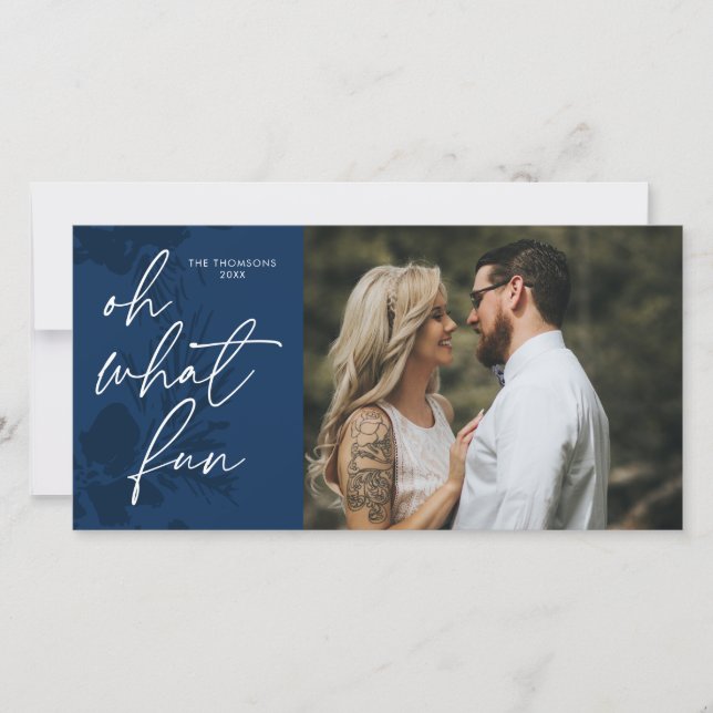 Åh vad roligt ljust julblått julkort (Framsida)