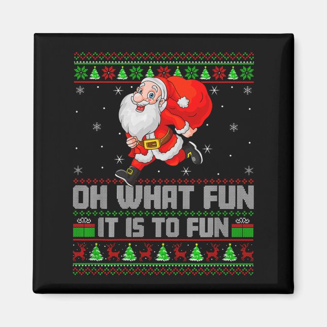 Åh vilken kul att springa rolig jultomte löpning f magnet (Framsidan)