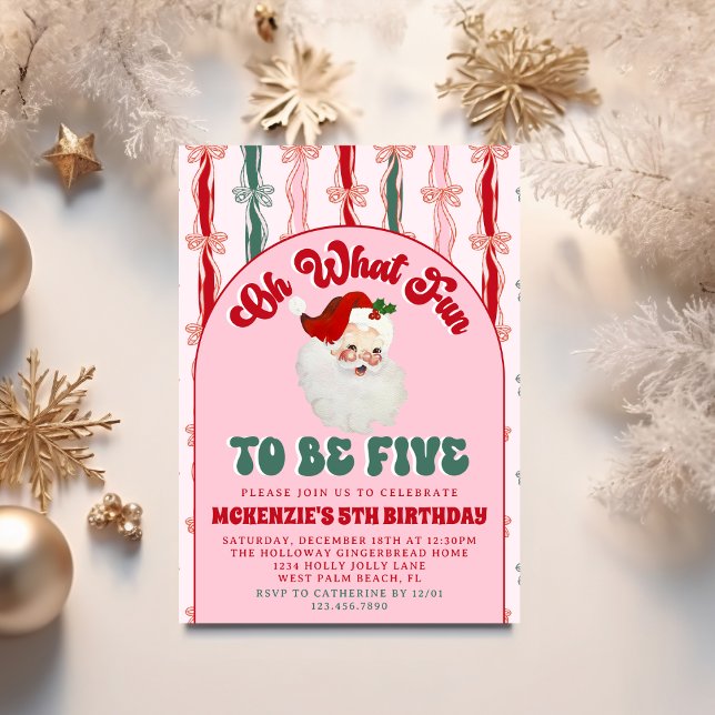 Åh vilken kul rosa tomte jul 5-års födelsedag inbjudningar (Skapare uppladdad)