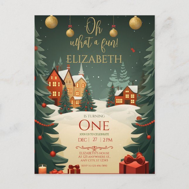 Åh vilken rolig 1-års födelsedag jul  vykort (Framsida)