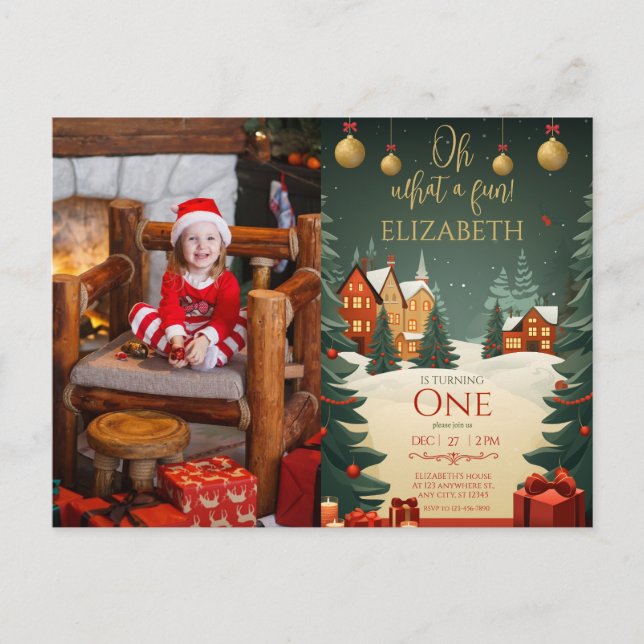 Åh vilken rolig 1-års födelsedagsfoto jul  vykort (Framsida)