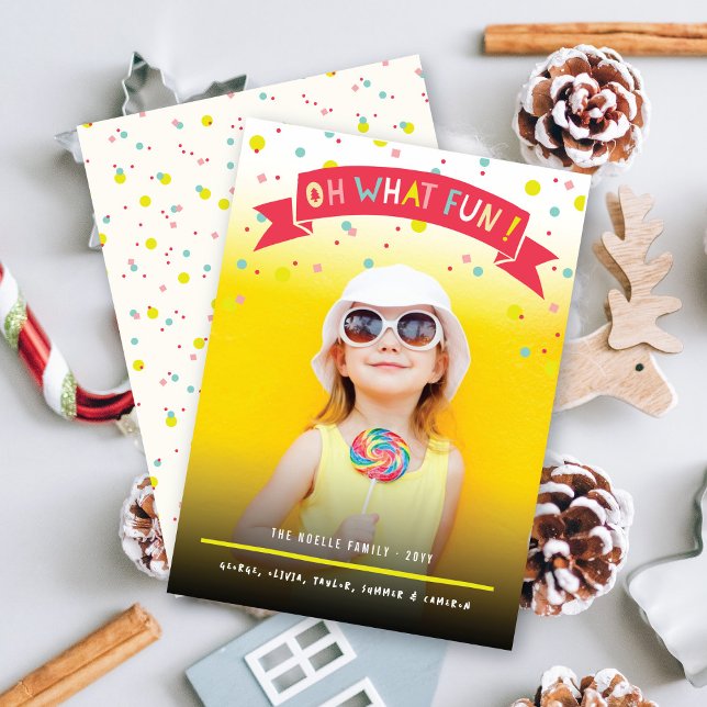 Åh vilken rolig banner Färgglad konfetti prickar F Julkort (Skapare uppladdad)