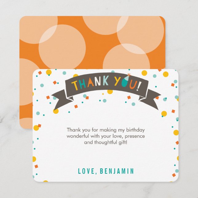 Åh vilken rolig färgglad konfetti för barnets 1-år tack kort (Fram/baksida)