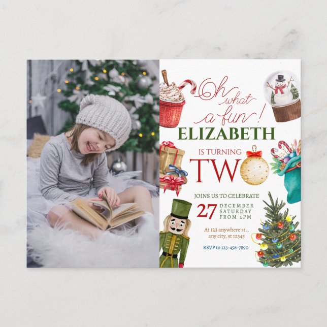 Åh vilken rolig jul 2-års födelsedagsfoto vykort (Framsida)