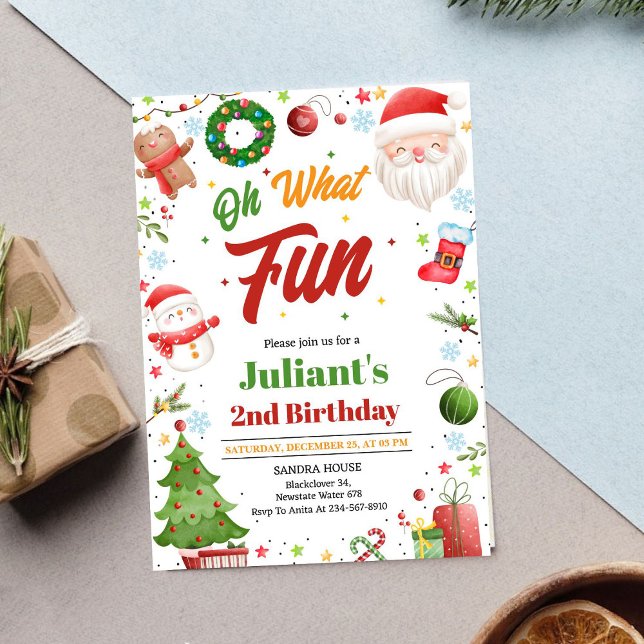 Åh Vilken Rolig Jul Födelsedagsinbjudan Inbjudningar (Oh What Fun Christmas Birthday Invitation
)