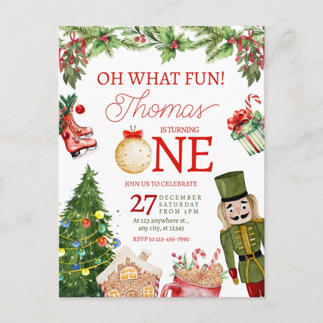 Åh Vilken Rolig Jul Vinter Första Födelsedag Vykort (Framsida)