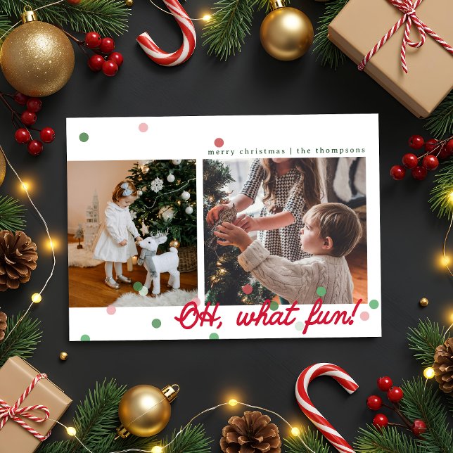 Åh, vilken rolig konfettiprickar - Platt julkort ("Oh what fun!" minimalist & whimsical holiday card with confetti dots. By Clearytangled Studio.)