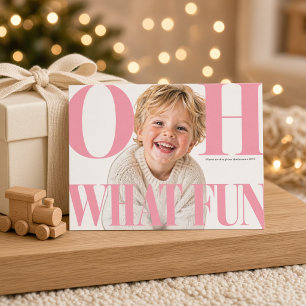 Åh Vilken Rolig Rosa Barn Jul Fotokort Julkort