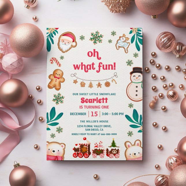 Åh vilken rolig vinter julbakelse 1-årsfest  inbjudningar (Oh what fun winter Christmas 1st birthday party invitation)