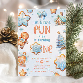 Åh, vilken Roligt Blue Boy Jul 1:a födelsedag Inbjudningar