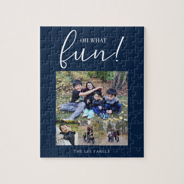 Åh, vilken Roligt Helgdag Foto Modern Blue-jul Pussel (Vertikal)