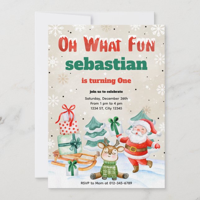Åh, vilken Roligt jul Födelsedagsfest inbjudan (Framsida)