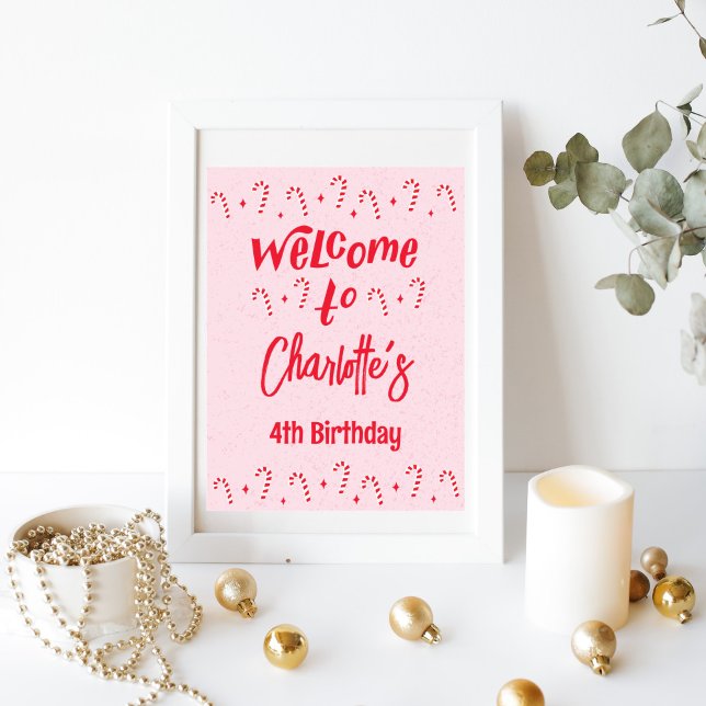 Åh Vilken Roligt julfödelsedag Helgdag Välkommen Poster (candy cane winter birthday welcome sign
)