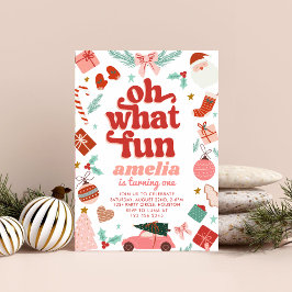 Åh, vilken Roligt Röd och Rosa jul första födelsed Inbjudningar