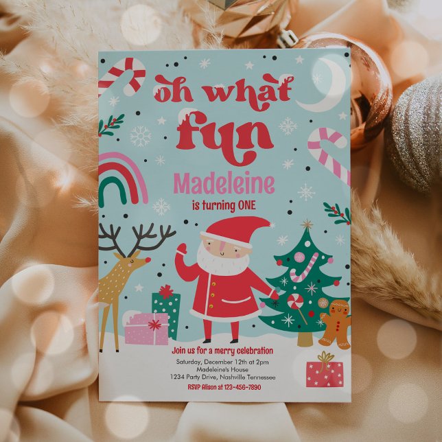 Åh, vilken Roligt Rosa jultomte Födelsedagsfest Inbjudningar (Skapare uppladdad)