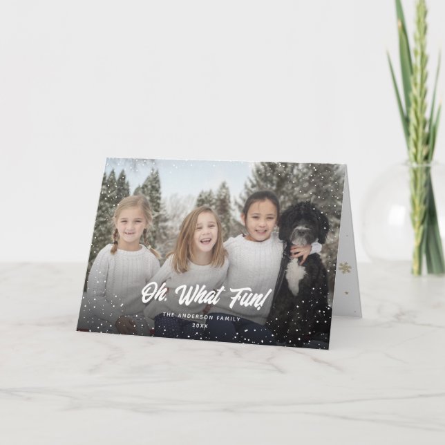 Åh, vilken Roligt Snö Snöflingor fotot Helgkort (Framsida)