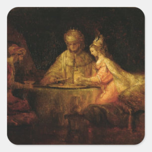 Ahasuerus, Haman och Esther, c.1660 Fyrkantigt Klistermärke