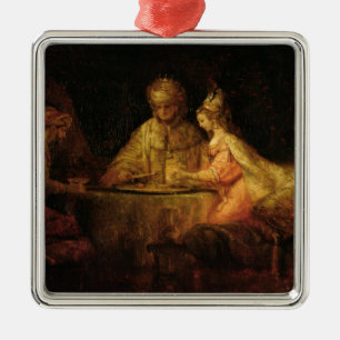 Ahasuerus, Haman och Esther, c.1660 Julgransprydnad Metall