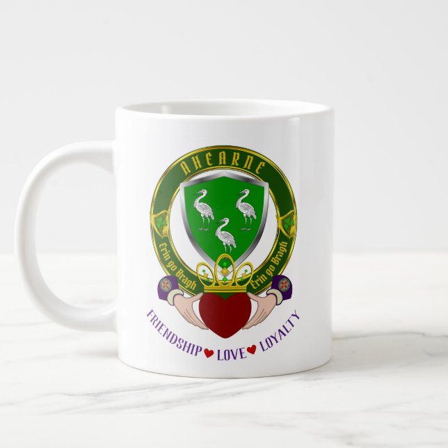 Ahearne Irish Shield w/Claddagh Giant Coffee Mugg Jumbo Mugg (Vänster)