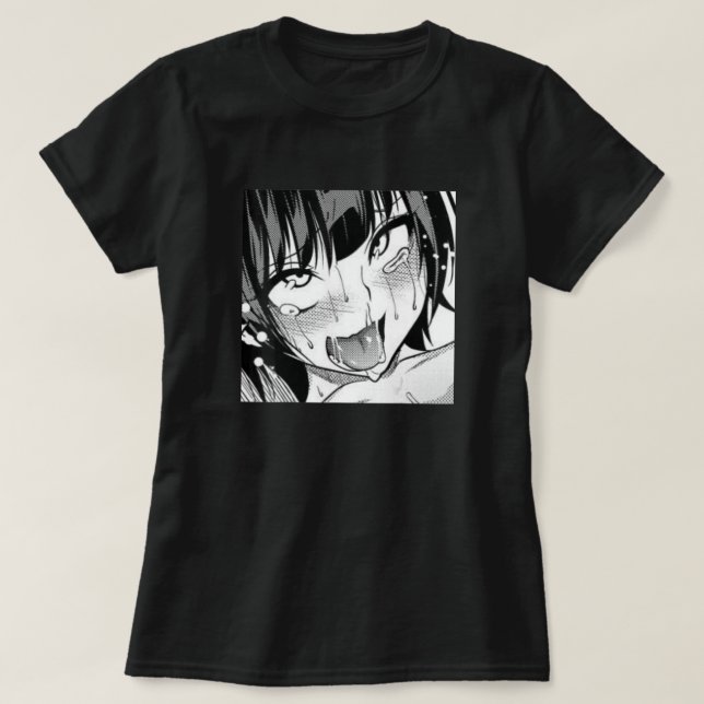 Ahegao Anime Girl with Tunga and Händer out Weeb t T Shirt (Design framsida)